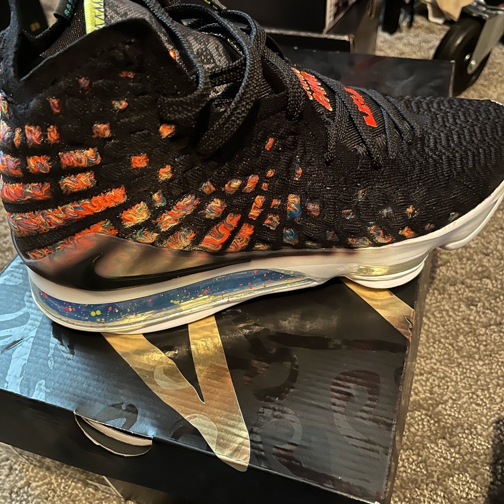 Brand new Lebron XVll size 10 women/8.5 men black/ multicolor